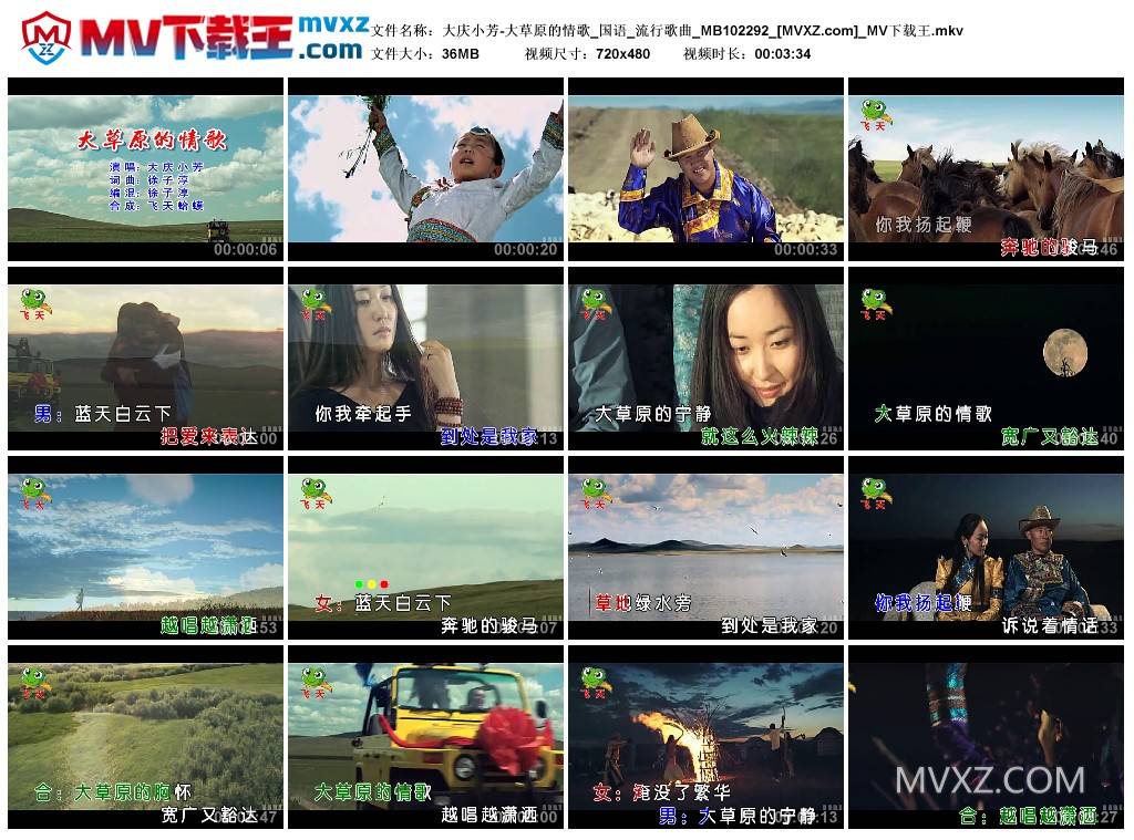 大庆小芳-大草原的情歌_国语_流行歌曲_MB102292